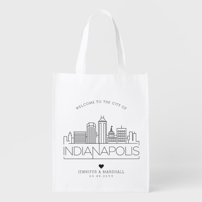 Indianapolis, Indiana Wedding | Stylized Skyline Grocery Bag (Front)