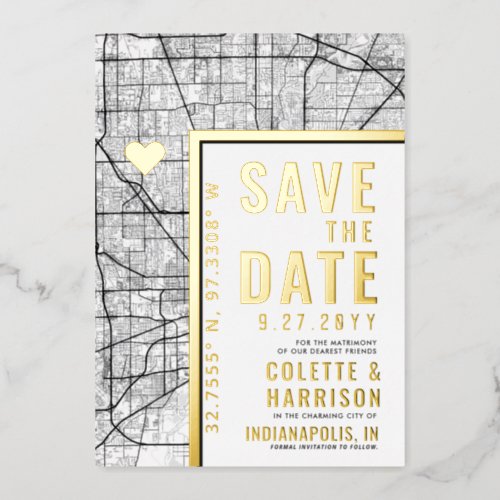 Indianapolis Love Locator  Wedding Save the Date Foil Invitation