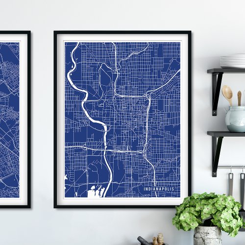 Indianapolis Map Navy Blue Minimalist City Map Poster