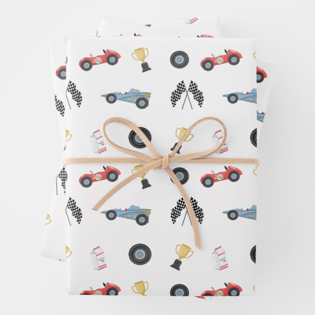 Indianapolis Race Car Racetrack Two Fast First Lap Wrapping Paper Sheets (In situ)