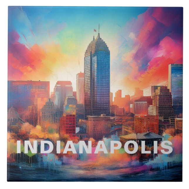 Indianapolis Skyline Art Ceramic Tile (Front)