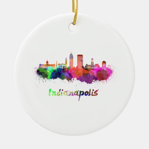 Indianapolis skyline in watercolor ceramic ornament