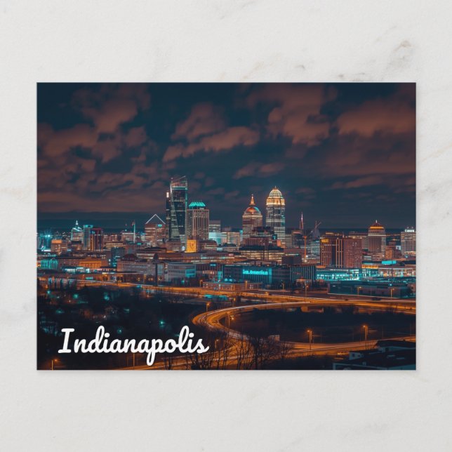 Indianapolis Skyline Night City Postcard (Front)