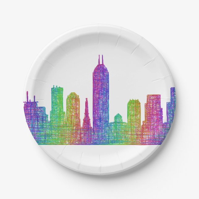 Indianapolis skyline paper plates (Front)