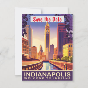 Indianapolis Skyline Purple Wedding Invitation