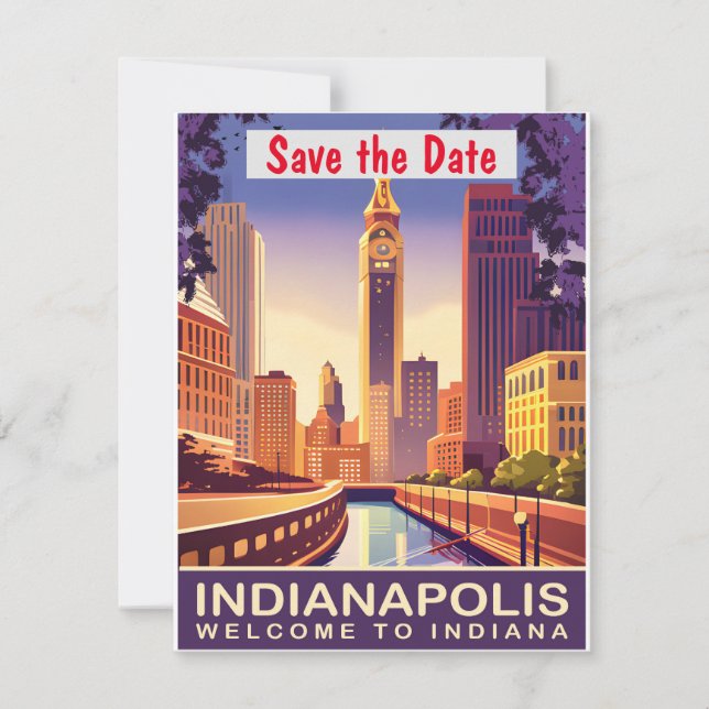 Indianapolis Skyline Purple Wedding Invitation (Front)