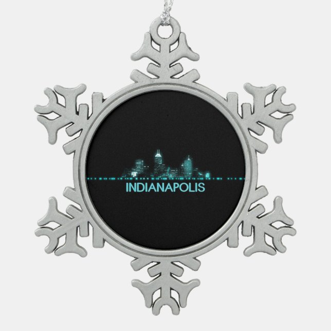 Indianapolis Skyline Snowflake Pewter Christmas Ornament (Front)