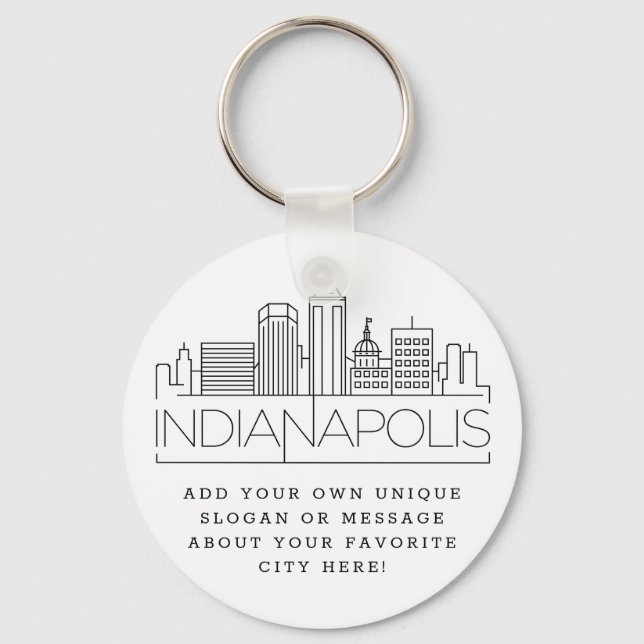 Indianapolis Stylized Skyline | Custom Slogan Keychain (Front)