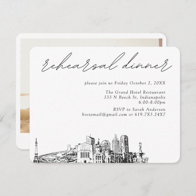 Indianapolis Wedding Elegant Rehearsal Dinner Enclosure Card (Front/Back)