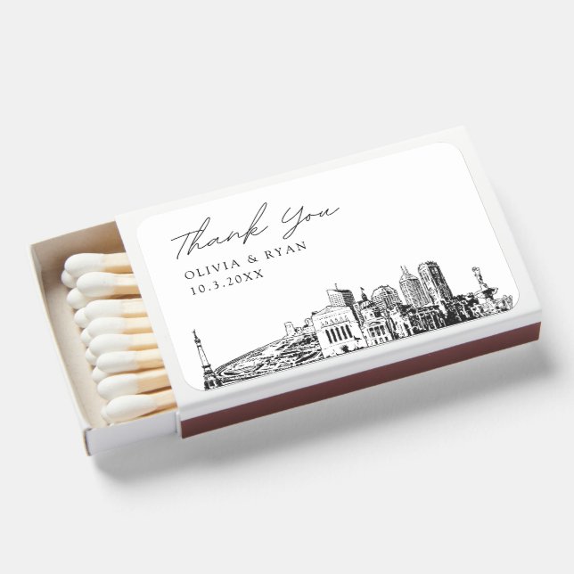 Indianapolis Wedding Favor Custom Thank You Matchboxes (Front Open)