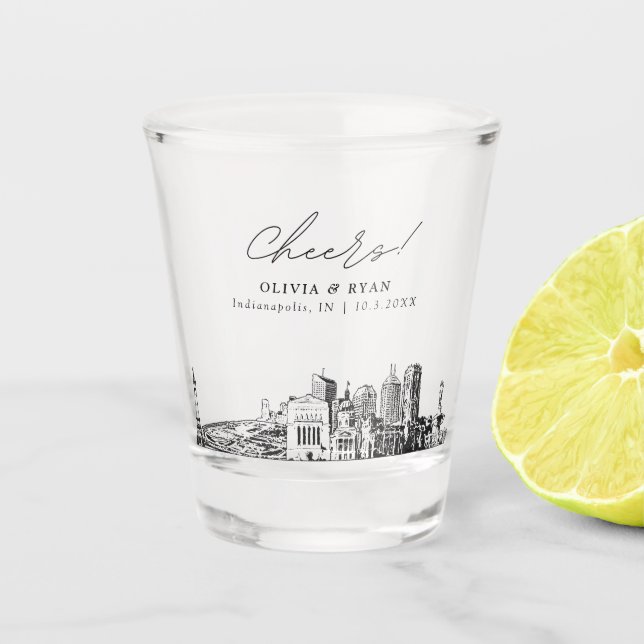 Indianapolis Wedding Favor Personalized Cheers Shot Glass (Front)