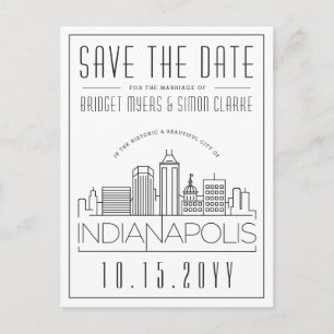 Indianapolis Wedding Skyline Save the Date Postcard