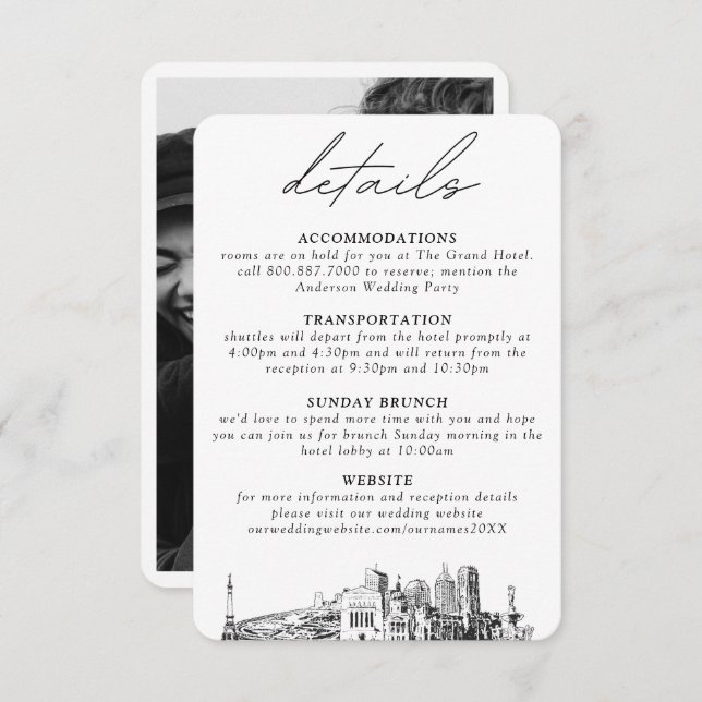 Indianapolis Wedding Vertical Details Enclosure Card (Front/Back)