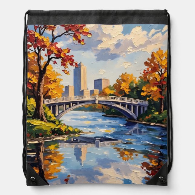 Indianapolis White Bridge Over the White River  Drawstring Bag (Front)