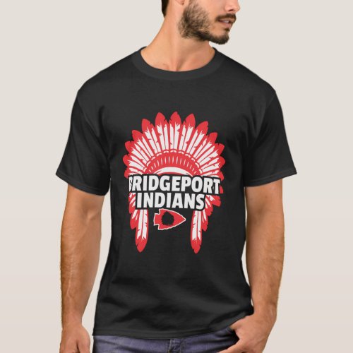 Indians Bridgeport Arrowhead And Head Dress T_Shirt