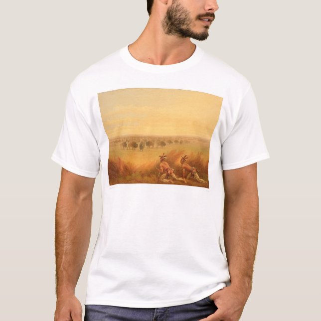 Indians Creeping up on a Herd of Buffalo (1907A) T-Shirt (Front)