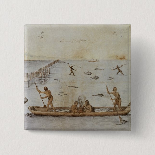 Indians Fishing Pinback Button (Front)