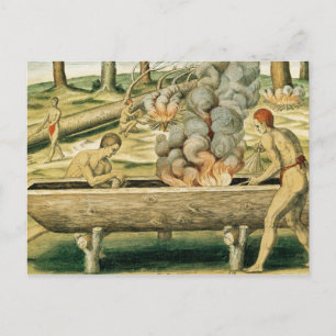 Indians Making a Dugout Canoe Postcard