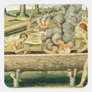 Indians Making a Dugout Canoe Square Sticker