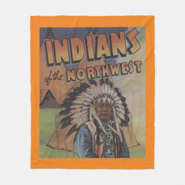 Indians of the Northwest - Indian Chief & Teepee Fleece Blanket (Front)