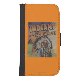 Indians of the Northwest - Indian Chief & Teepee Wallet Phone Case For Samsung Galaxy S4