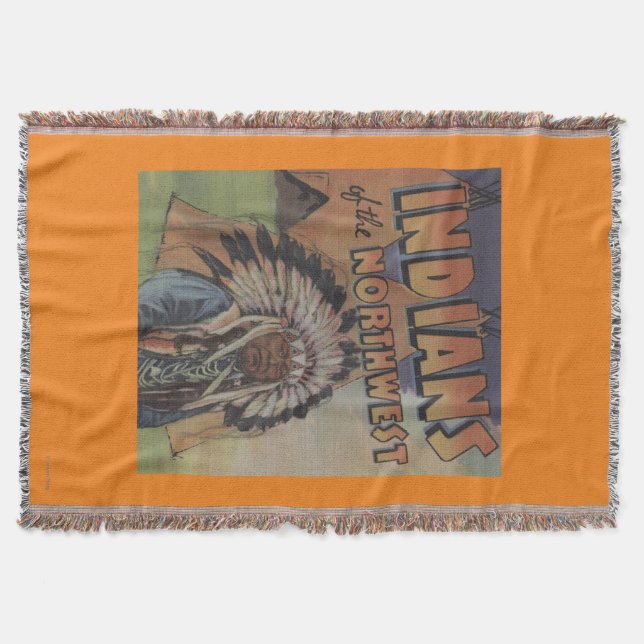 Indians of the Northwest - Indian Chief & Teepee Throw Blanket (Front)