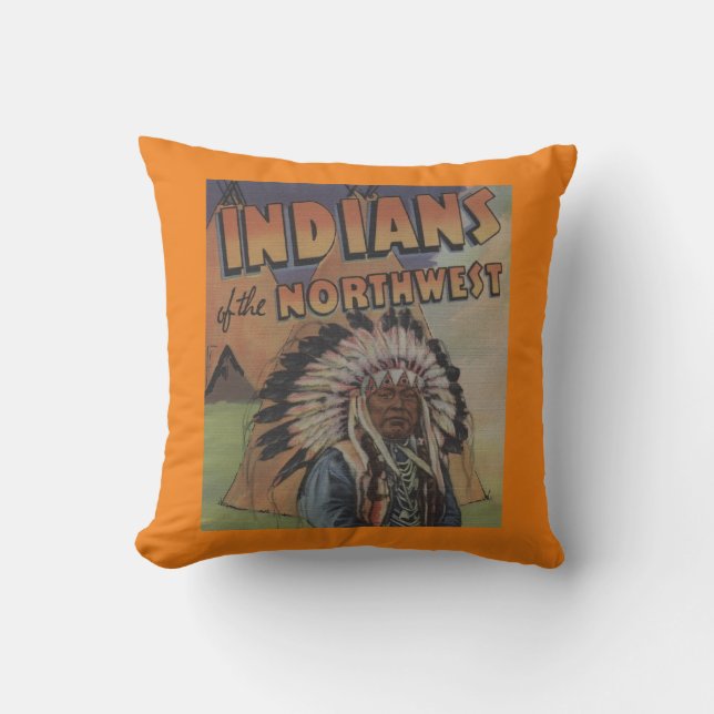 Indians of the Northwest - Indian Chief & Teepee Throw Pillow (Front)