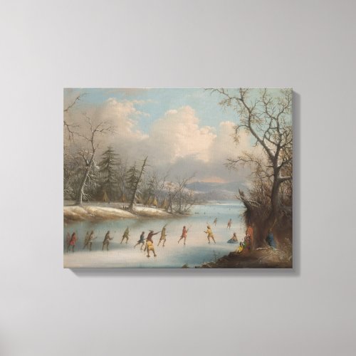 Indians Playing Lacrosse on the Ice Canvas Print