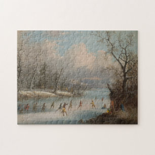 Indians Playing Lacrosse on the Ice Jigsaw Puzzle