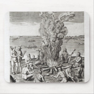 Indians praying around a fire, engraving mouse pad