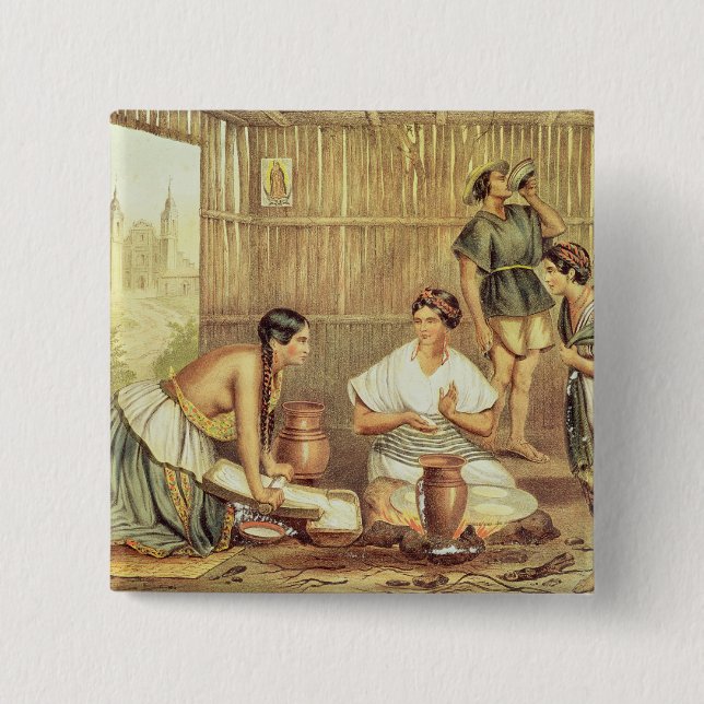 Indians Preparing Tortillas Pinback Button (Front)