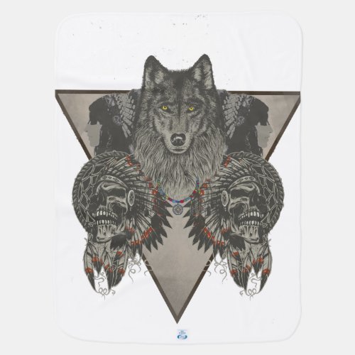 Indians Skull and Wolf Design Stroller Blanket