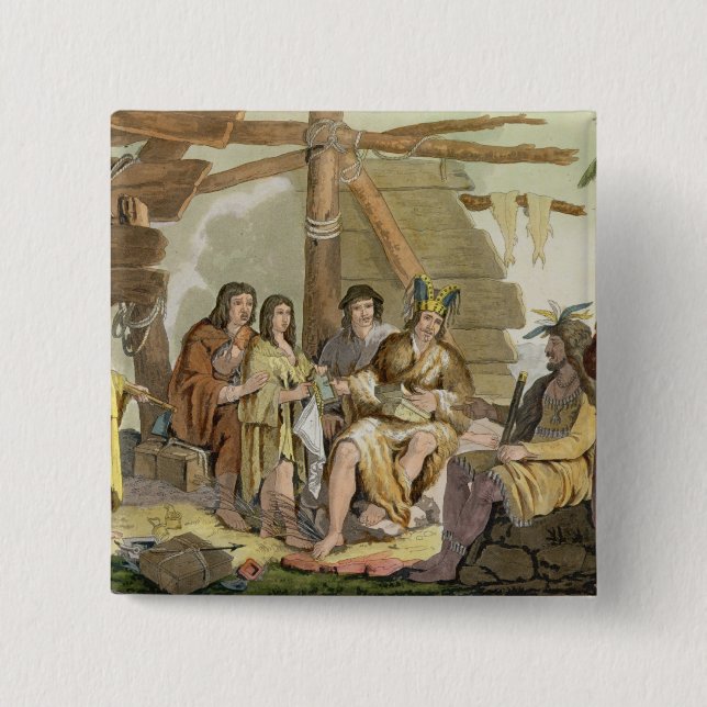 Indians trading with La Perouse in Canada (colour Pinback Button (Front)