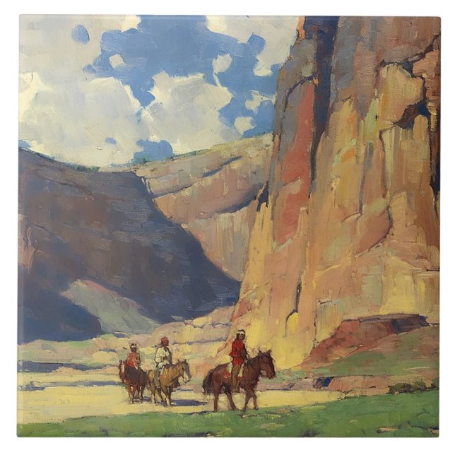 “IndiansThrough Canyon de Chelly” by Edgar Payne Ceramic Tile (Front)