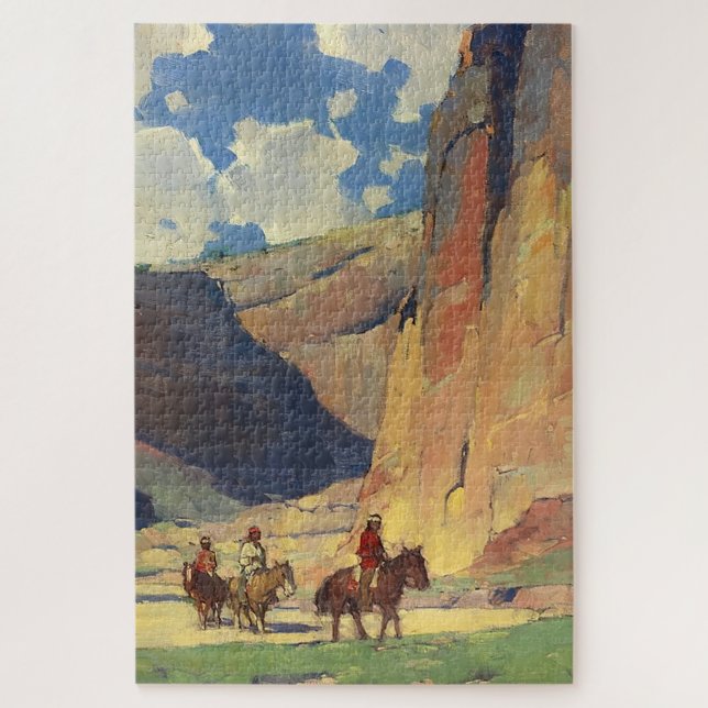 “IndiansThrough Canyon de Chelly” by Edgar Payne Jigsaw Puzzle (Vertical)