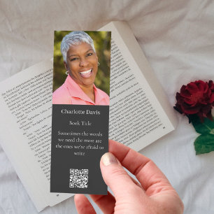 Indie author photo biography QR promotion gray Bookmarks