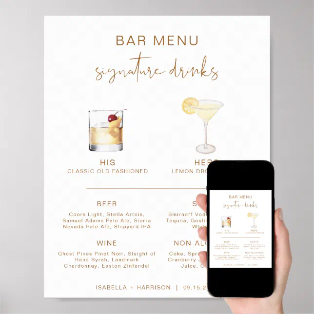 INDIE Bohemian Cocktail Signature Drink Bar Menu Poster Zazzle