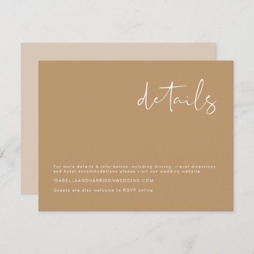 INDIE Bohemian Earth Tone Beige Wedding Details Invitation