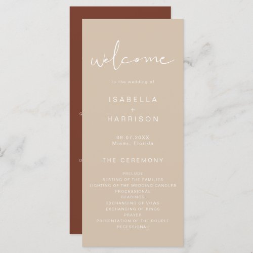 INDIE Bohemian Earth Toned Beige Wedding Program