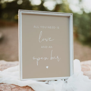 INDIE Boho Beige All You Need is Love and Open Bar Poster