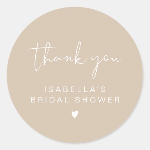 INDIE Boho Beige Bridal Shower Thank You  Classic Round Sticker
