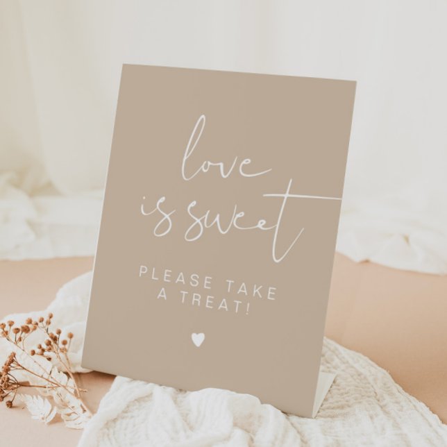INDIE Boho Beige Cream Love is Sweet Favor Pedestal Sign (Creator Uploaded)