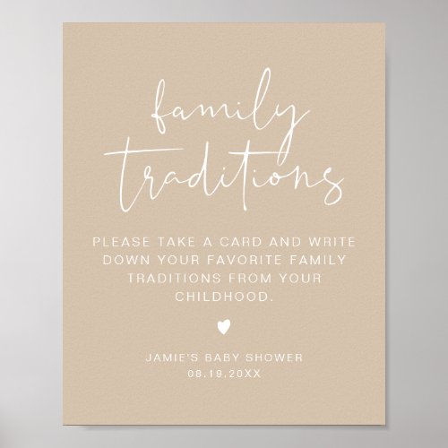INDIE Boho Beige Family Traditions Baby Shower Poster