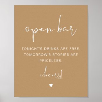 Indie Boho Beige Funny Open Bar Sign by UnmeasuredEvent at Zazzle