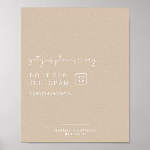 INDIE Boho Beige Instagram Hashtag Wedding Sign