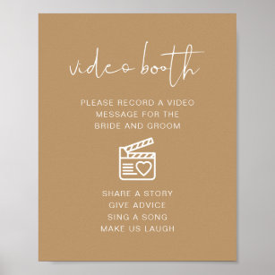 INDIE Boho Beige Modern Wedding Video Booth Sign 