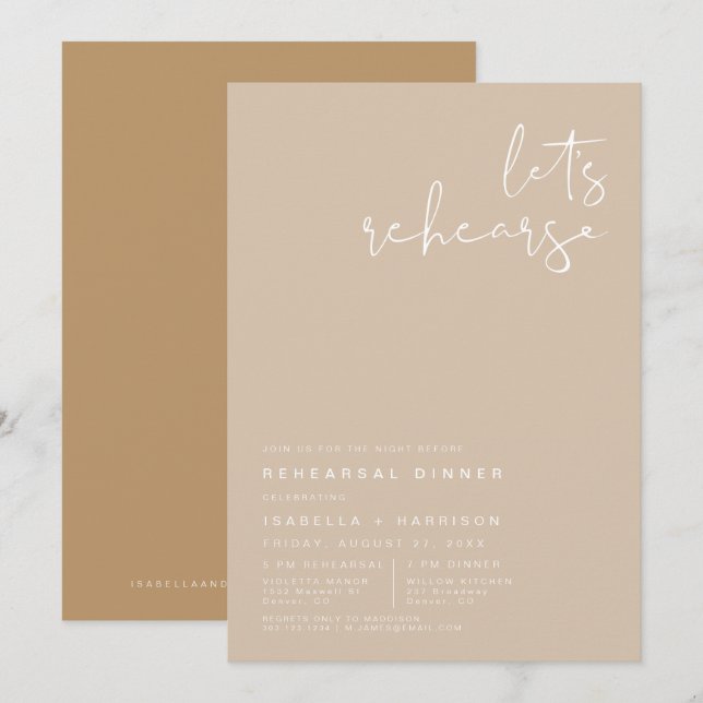 INDIE Boho Earth Toned Beige Rehearsal Dinner  Invitation (Front/Back)