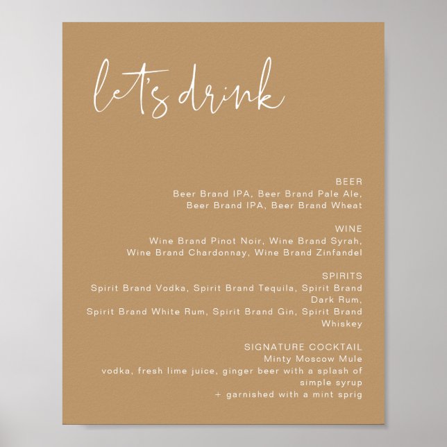 INDIE Boho Earth Toned Let's Drink Bar Menu Sign (Front)