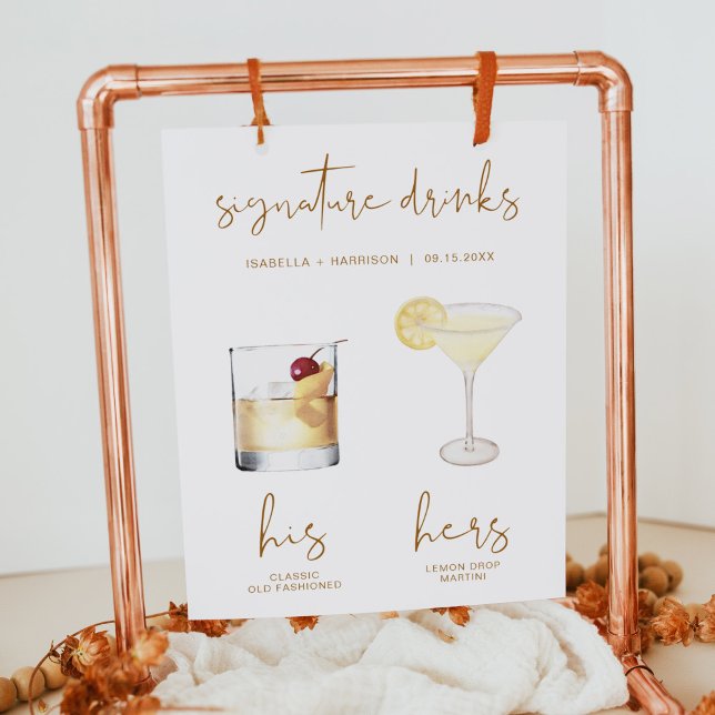 INDIE Boho Watercolor Cocktail Signature Drink Poster (Creator Uploaded)
