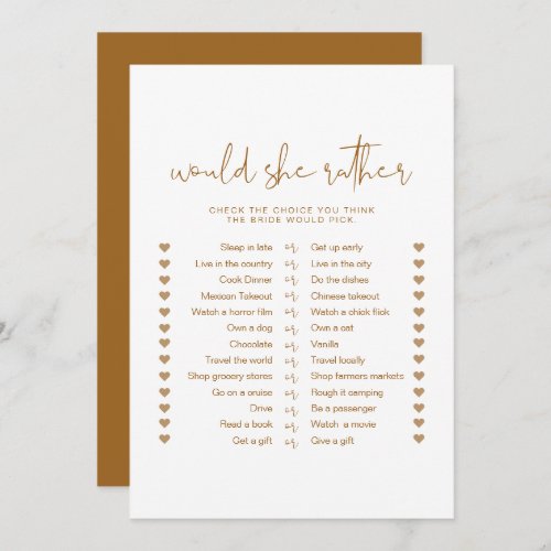 INDIE Boho Would She Rather Bridal Game Invitation